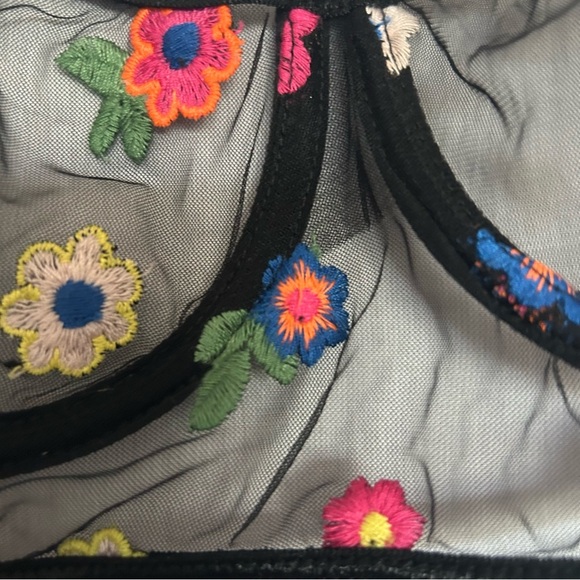 Floral Embroidered black bra corset multicolored whimsygoth fairy dark‎ feminine - Picture 6 of 6